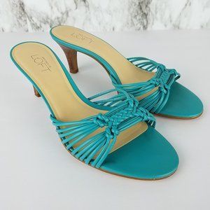 LOFT Teal Leather Strappy Kitten Heel Sandals